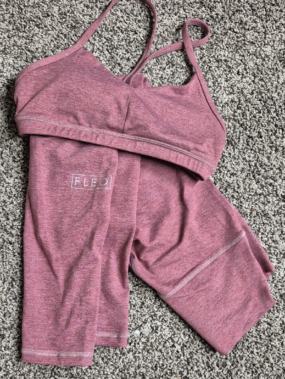 Fleo Rose Heather Strappy Sports Bra & Biker Shorts Set